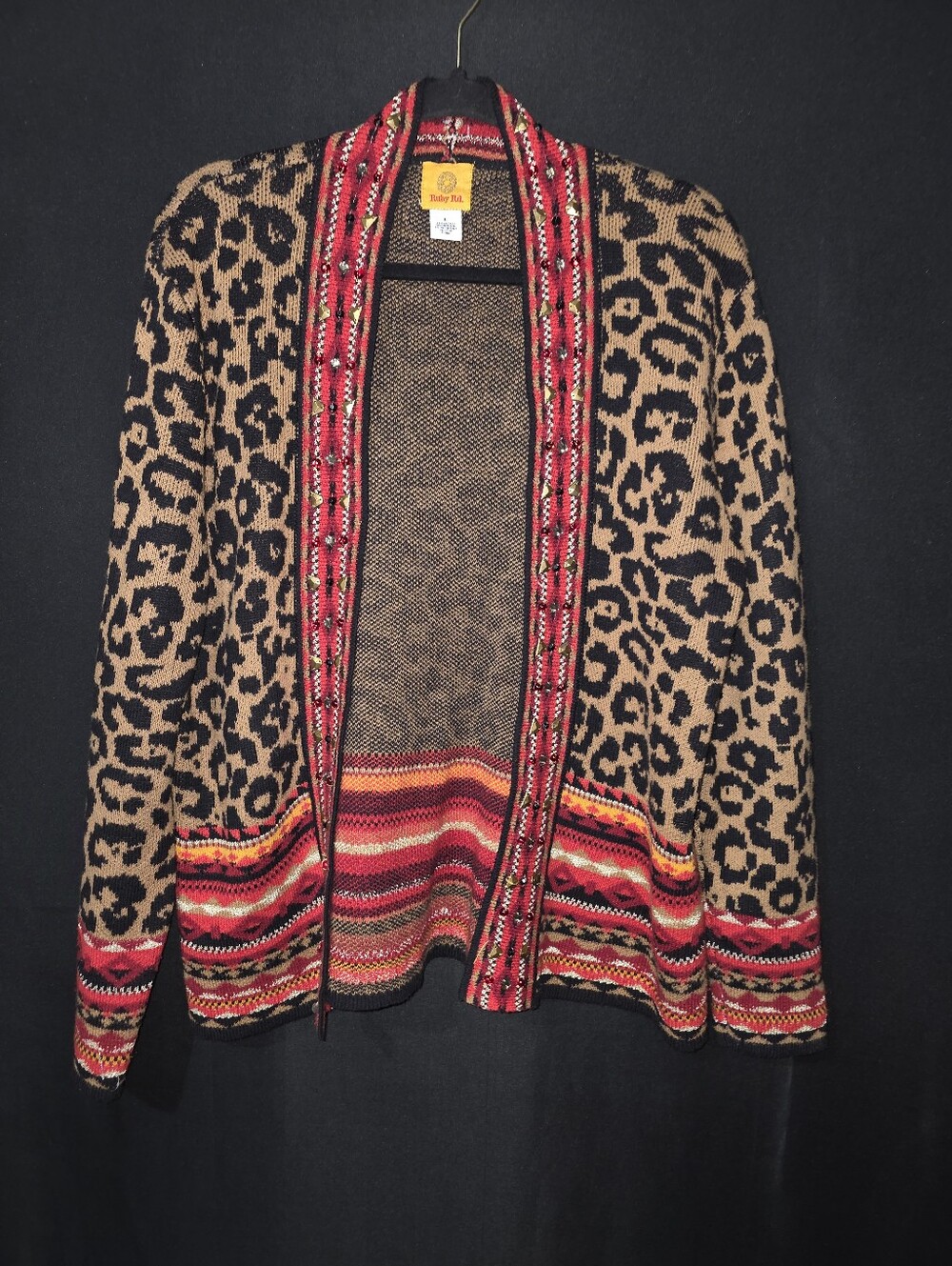 Ruby Rd. Leopard Print Open-Front Cardigan with Red Trim